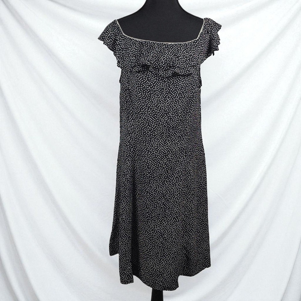 Vintage R & Co. Dress Woman 12 Black Polka Dot Knee Length Ruffle Trim Babydoll‎